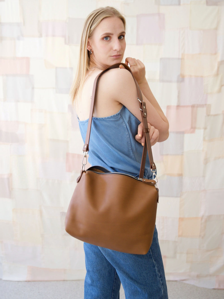 ROBIN Leather Handbag Large - Camel Brown - Image 4