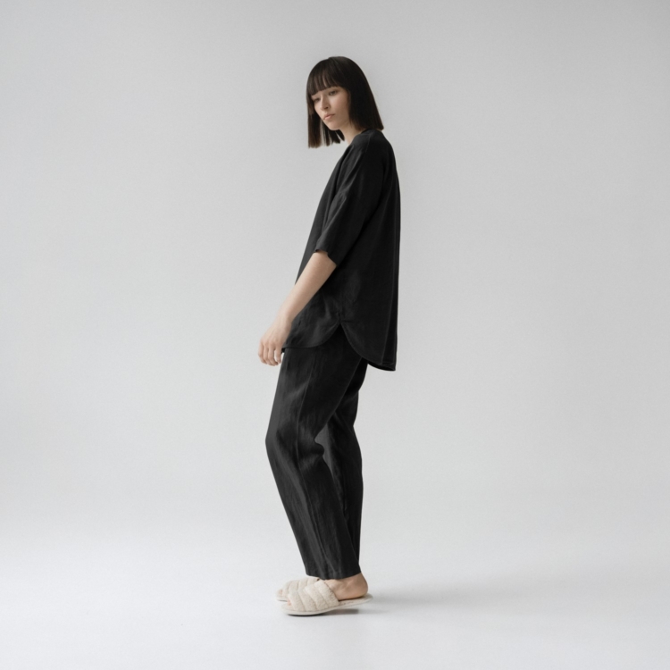 Linen Primrose Loungewear Set - Black - Image 2