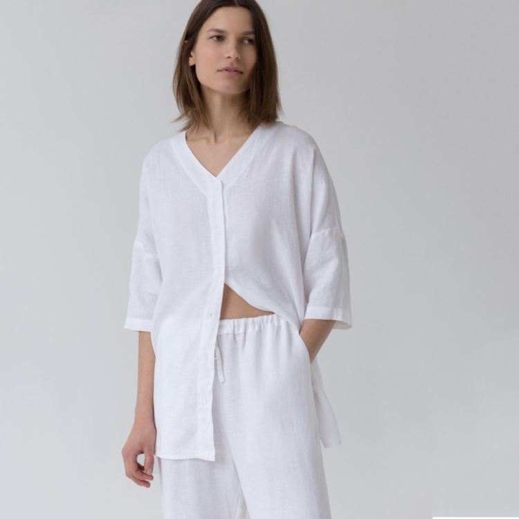 Linen Primrose Loungewear Set - Optical White - Image 4