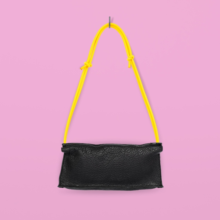 Handmade Leather Bum Bag - Black and Yellow - Image 2