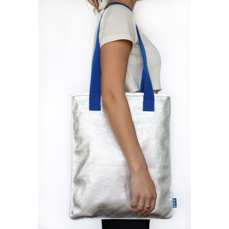 Handmade Leather Tote - Silver - Image 3