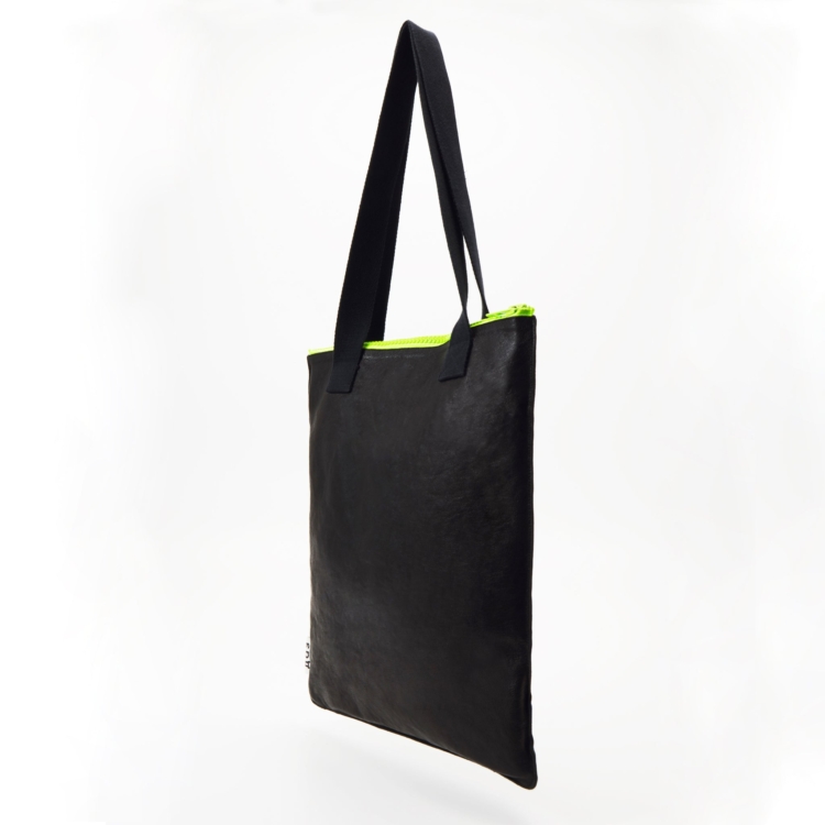 Handmade Leather Tote - Black With Neon Zipper - Image 4