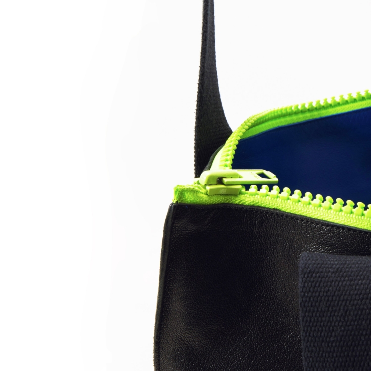 Handmade Leather Tote - Black With Neon Zipper - Image 5