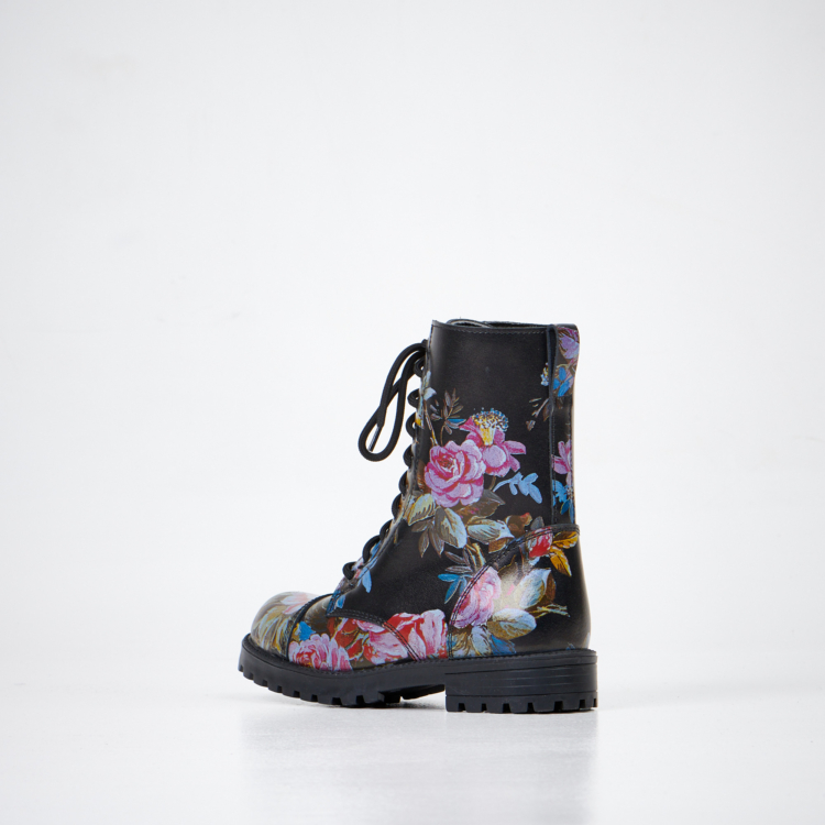 Pink Roses Designed Boots with Zipper - Image 3