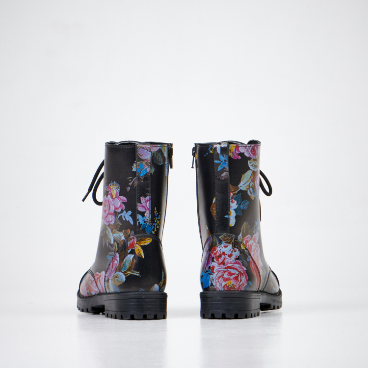 Pink Roses Designed Boots with Zipper - Image 2