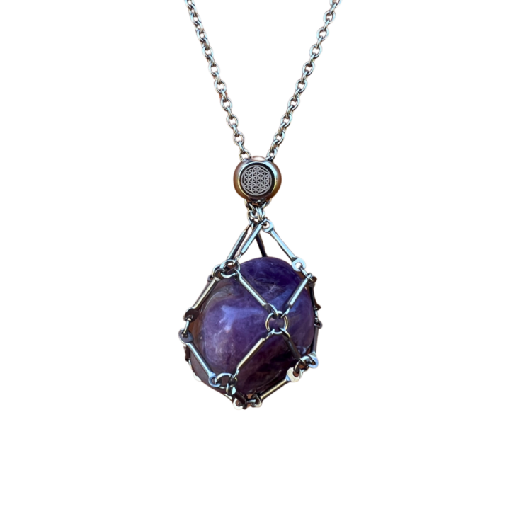 Gemstone Holder Necklace + Free Amethyst Rolled Stone