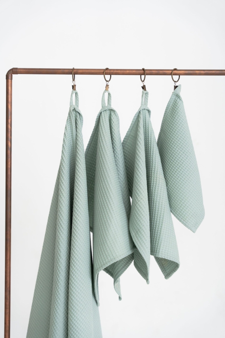 Organic Waffle Cotton Towel - Sage Green - Image 3