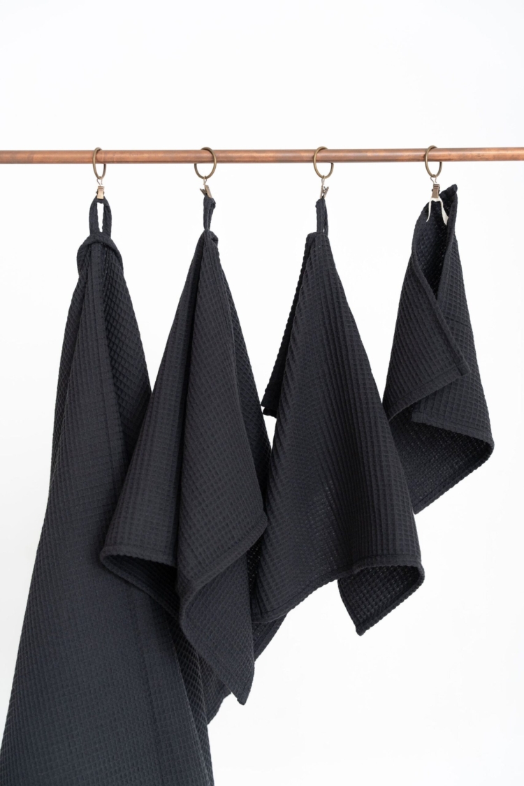 Organic Waffle Cotton Towel - Black - Image 2