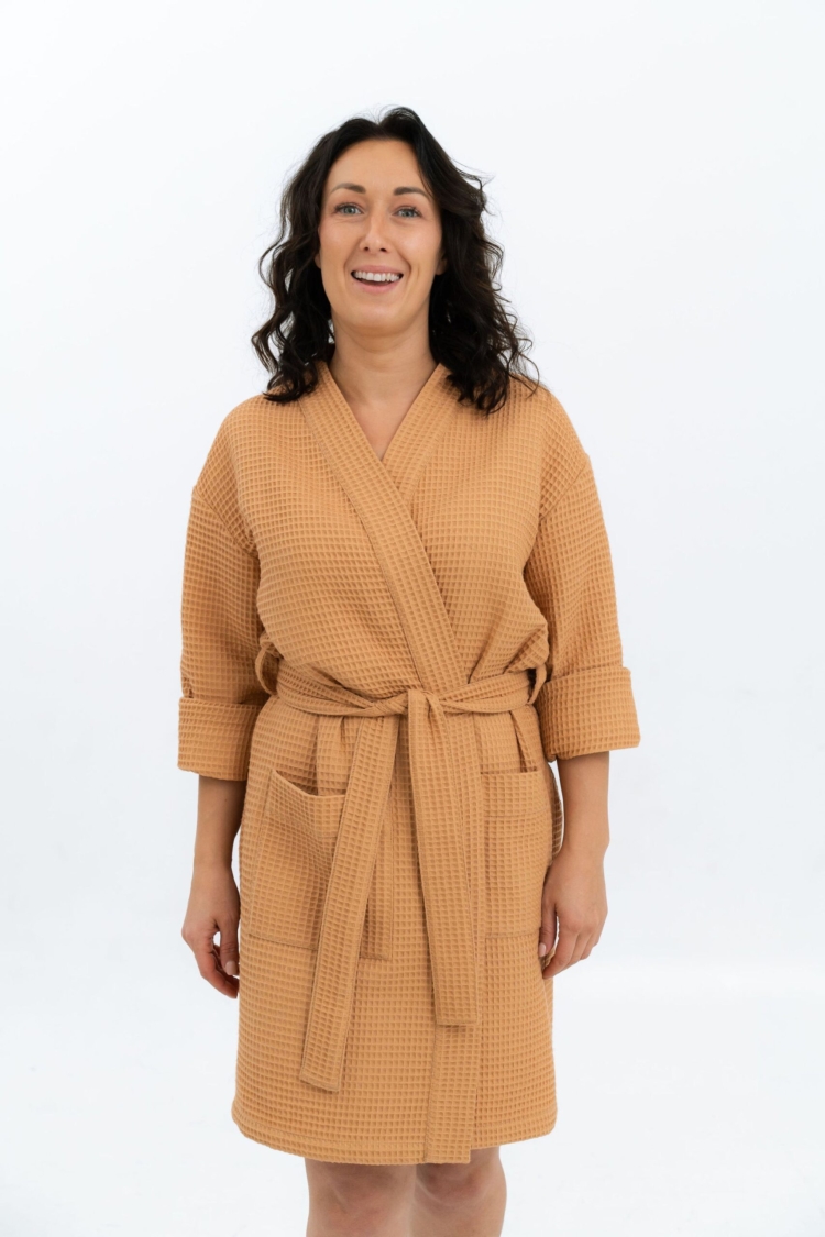 Short Waffle Fabric Robe for Women - Image 4