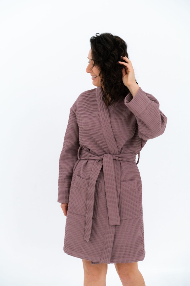 Short Waffle Fabric Robe for Women - Image 6