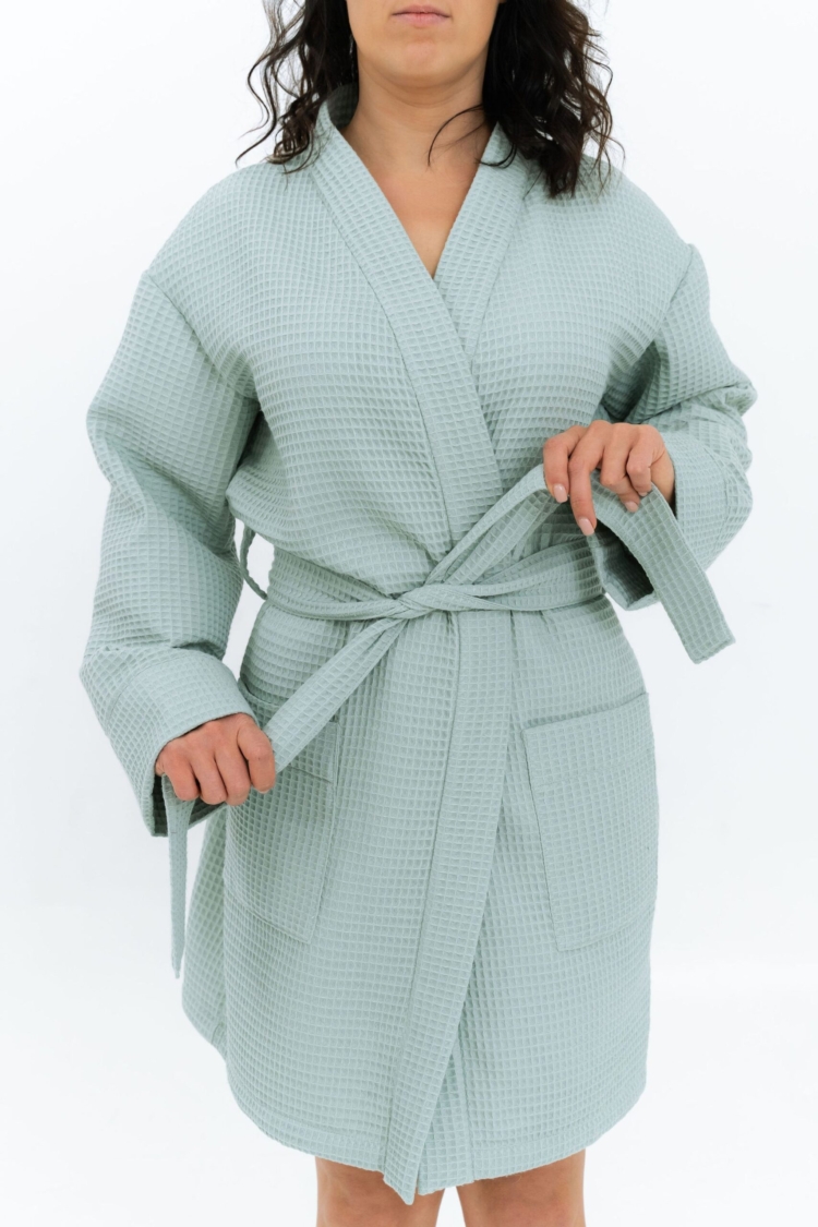 Short Waffle Fabric Robe for Women - Image 3