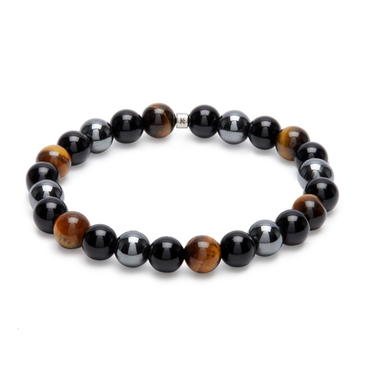 “Triple Protection” Bracelet in Tiger Eye, Hematite and Black Obsidian