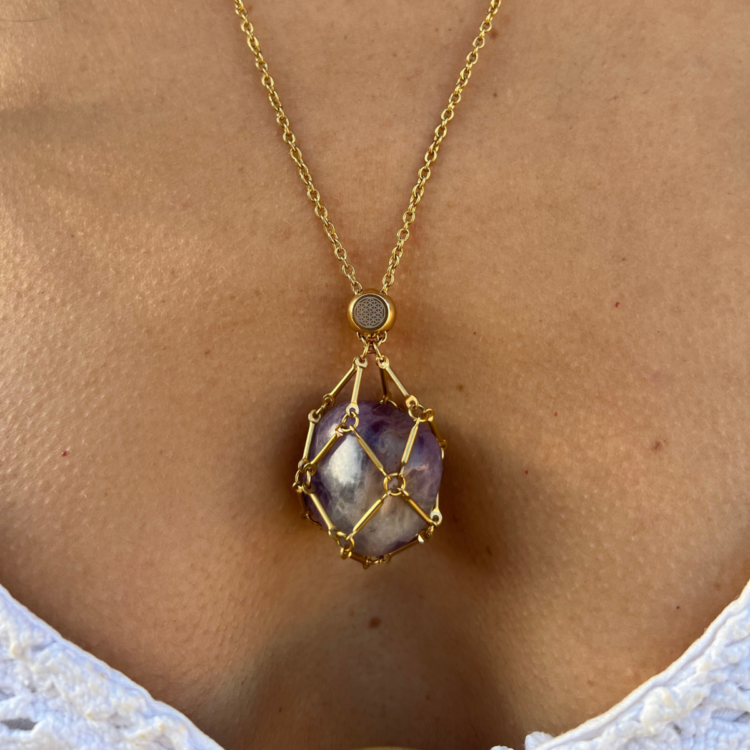 Gemstone Holder Necklace + Free Amethyst Rolled Stone - Image 3