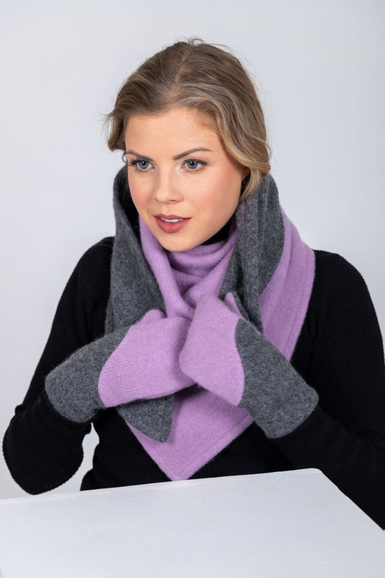 Versatile Handmade Wool Triangle Shawl - Lilac, Medium Grey - Image 4