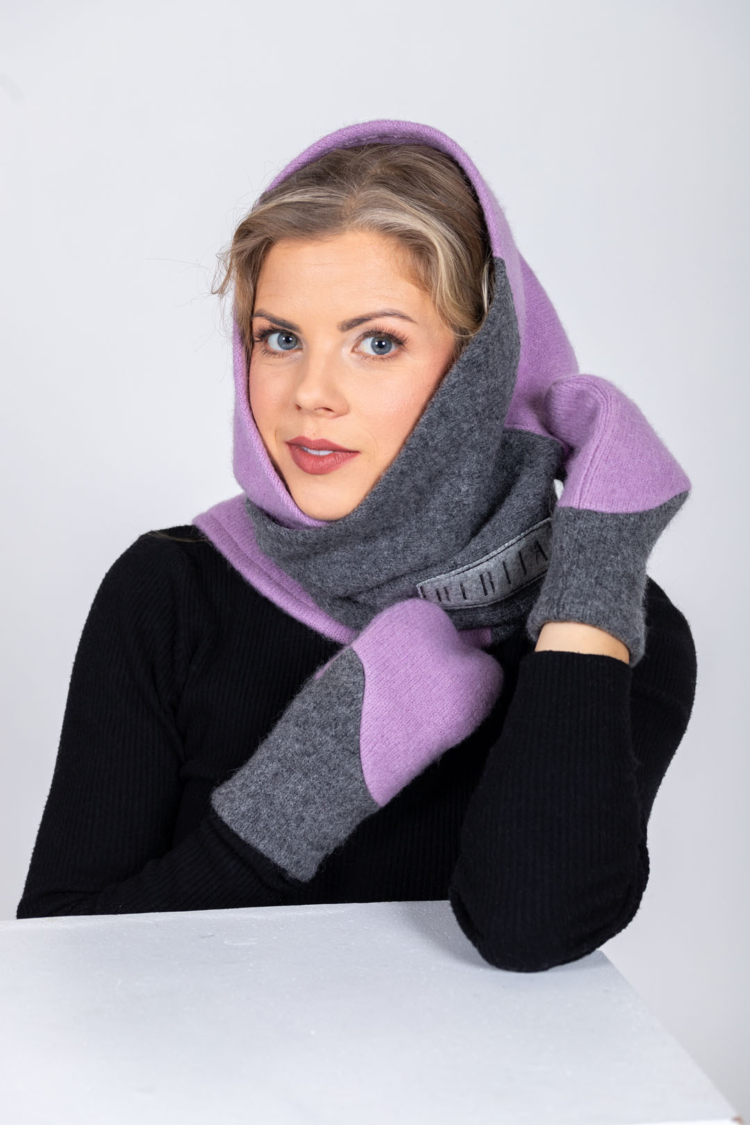 Versatile Handmade Wool Triangle Shawl - Lilac, Medium Grey - Image 5