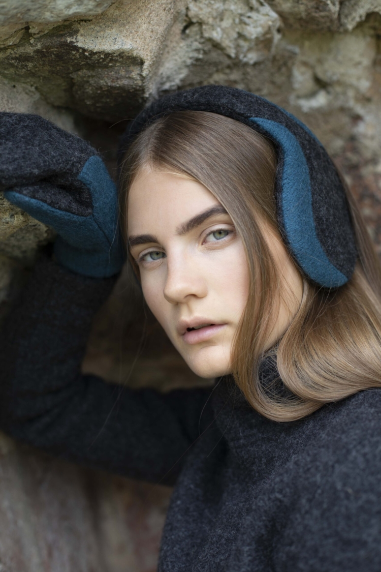 Felted Wool Earmuffs - Dark Grey, Aquamarine