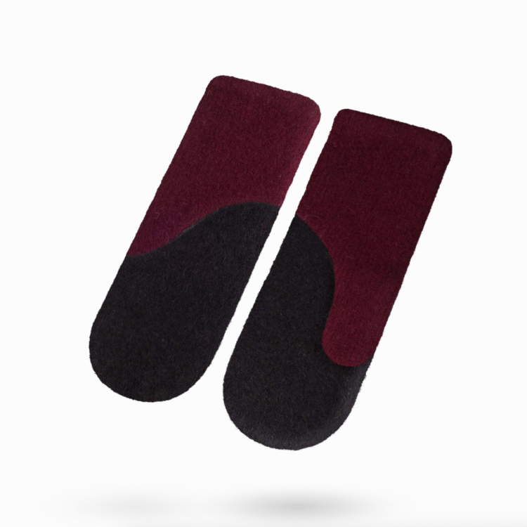 Felted Wool Mittens - Bordeaux, Black