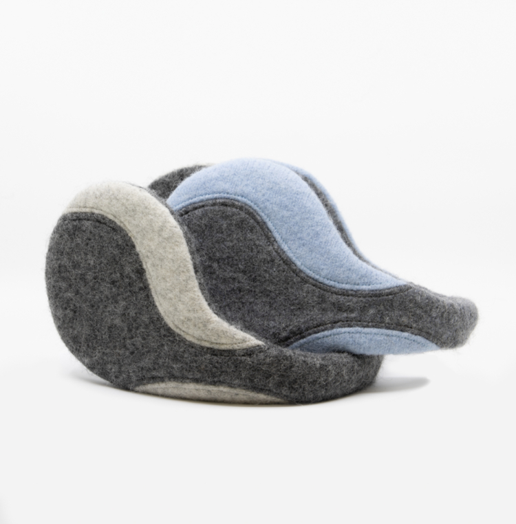 Felted Wool Earmuffs - Medium Grey, Light Blue - Image 2