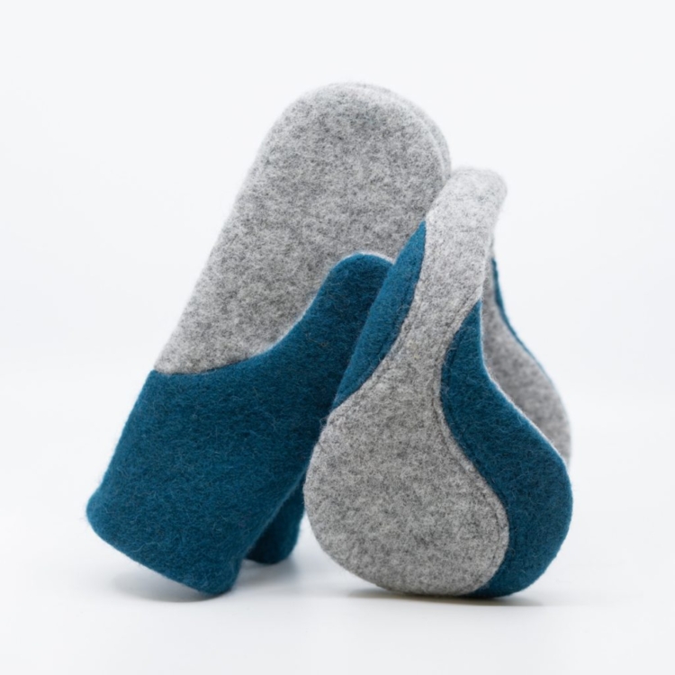 Felted Wool Mittens - Light Grey, Aquamarine - Image 2