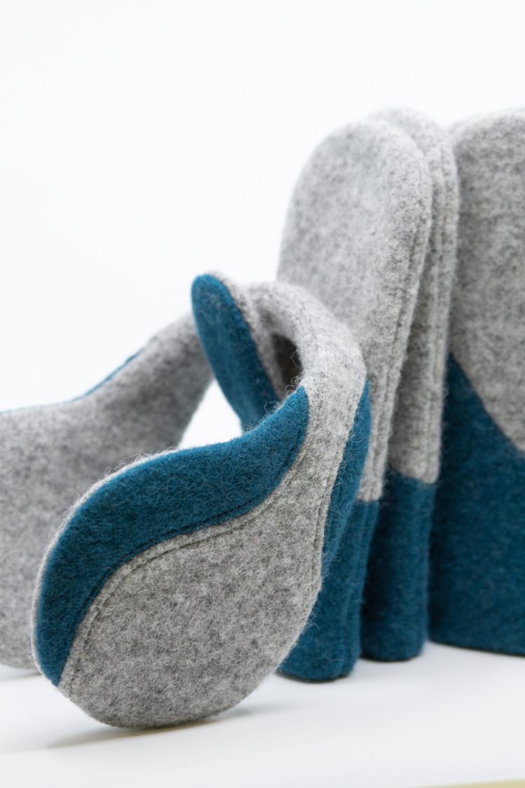 Felted Wool Earmuffs - Light Grey, Aquamarine - Image 2