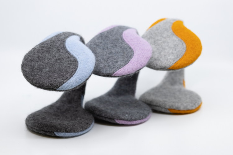 Felted Wool Earmuffs - Medium Grey, Light Blue - Image 3