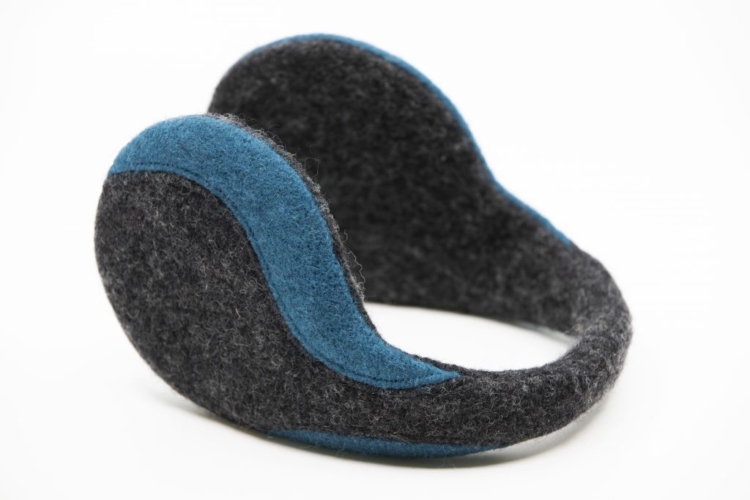 Felted Wool Earmuffs - Dark Grey, Aquamarine - Image 2