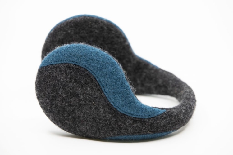 Felted Wool Earmuffs - Dark Grey, Aquamarine - Image 3