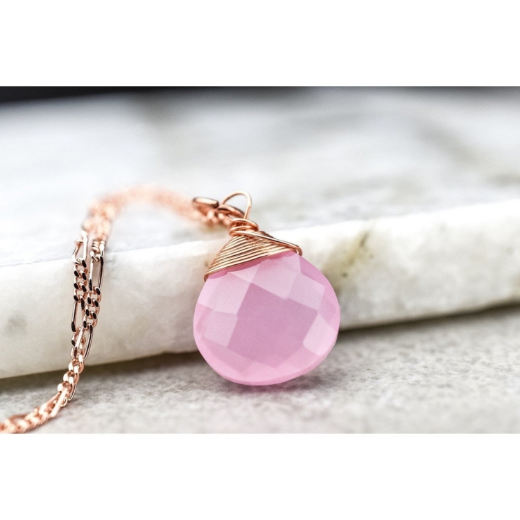 Rose Quartz Drop Necklace 925 Sterling Rose Gold Plated Pink Gemstone Aura Necklace - Image 12