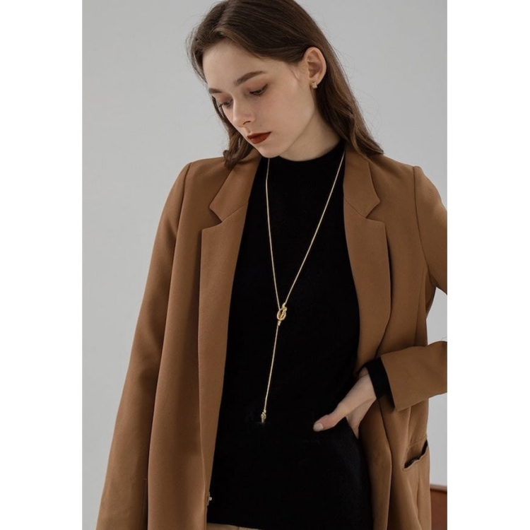 Minimalist Longline Sweater Necklace with Knot - Image 6