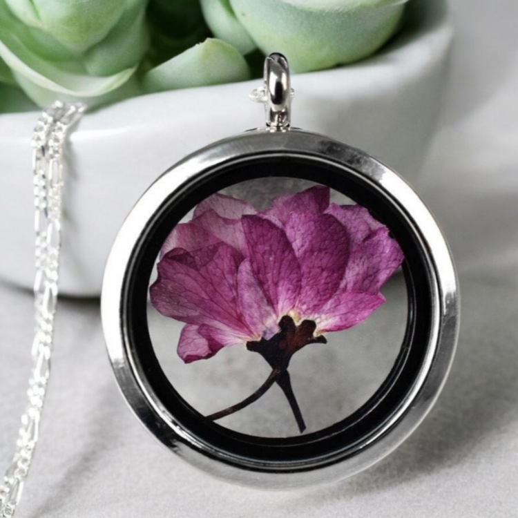 Japanese Cherry Blossom Locket - 925 Sterling Silver Chain Sakura Cherry Blossom Pendant