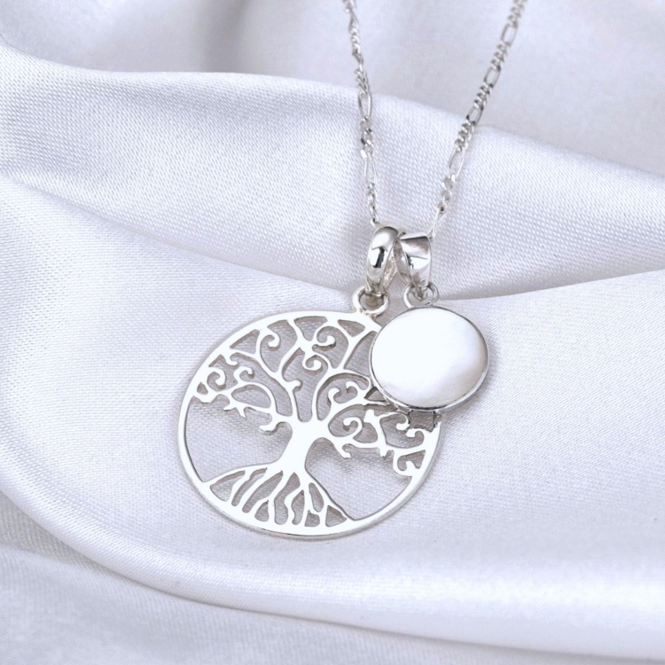 Tree of Life & Mother of Pearl 925 Silver Necklace Jewelry Set - Maritime Natural Jewelry Necklace