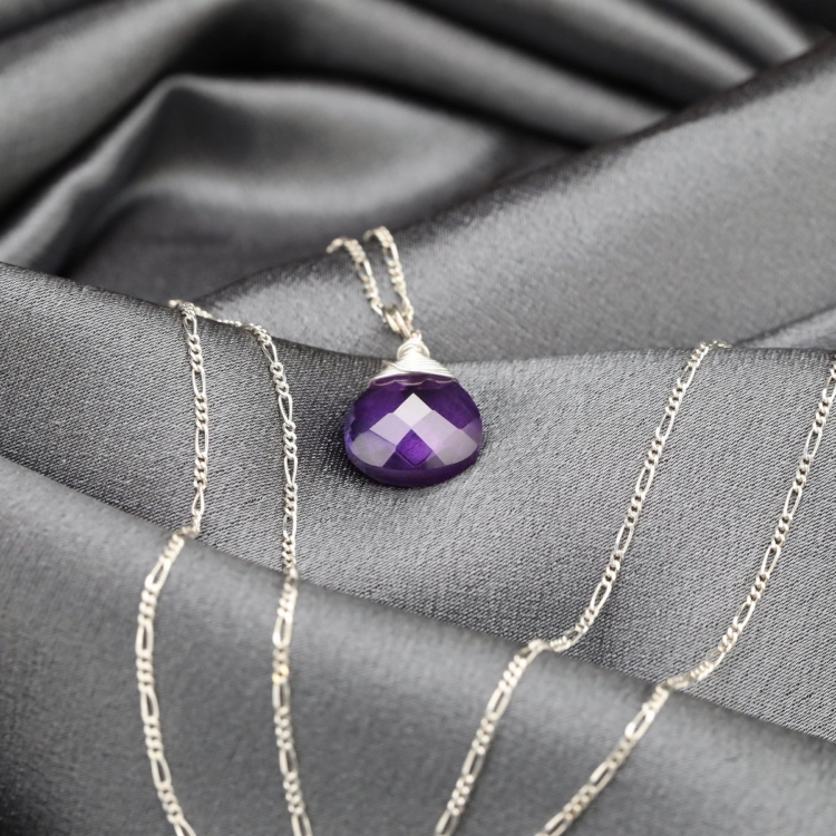 Amethyst Teardrop Pendant Necklace - 925 Sterling Silver - Image 7