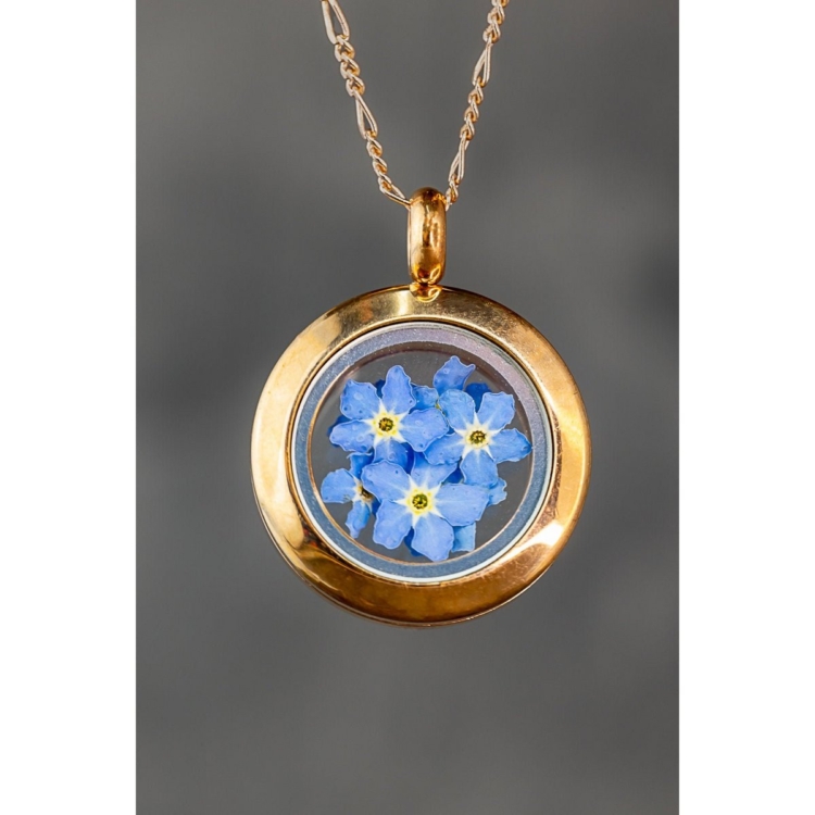 Rose Gold Plated Forget-Me-Not Medallion - 925 Sterling Gold Plated Necklace with Real Flowers - Image 7