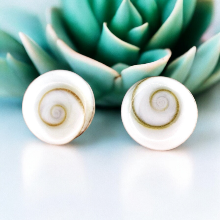 Shiva Eyes Mini Stud Earrings - 925 Sterling Silver Minimalist Shell Ocean Nautical Jewelry