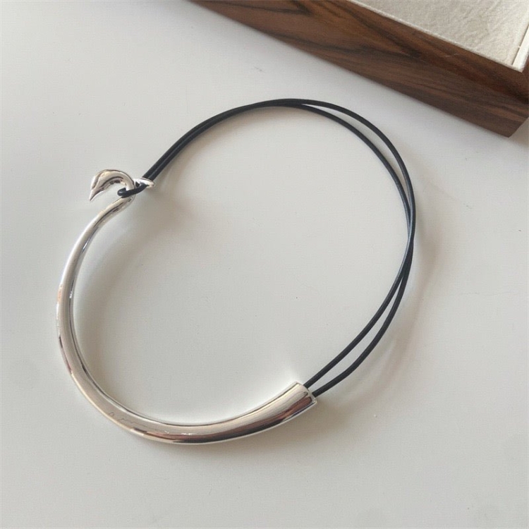 Minimalist Silver Necklace with Leather String - Image 6