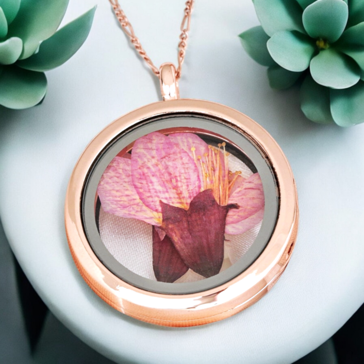 Japanese Cherry Blossom Locket - 925 Sterling Rose Gold Plated Chain Sakura Pendant