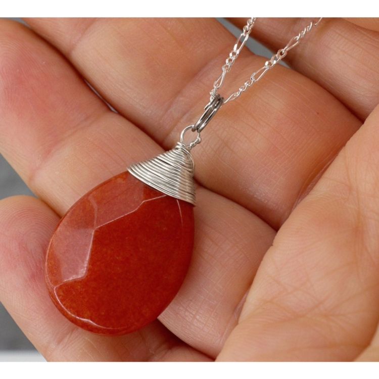 Jade Teardrop Gemstone Pendant - 925 Sterling Silver Necklace - Image 2