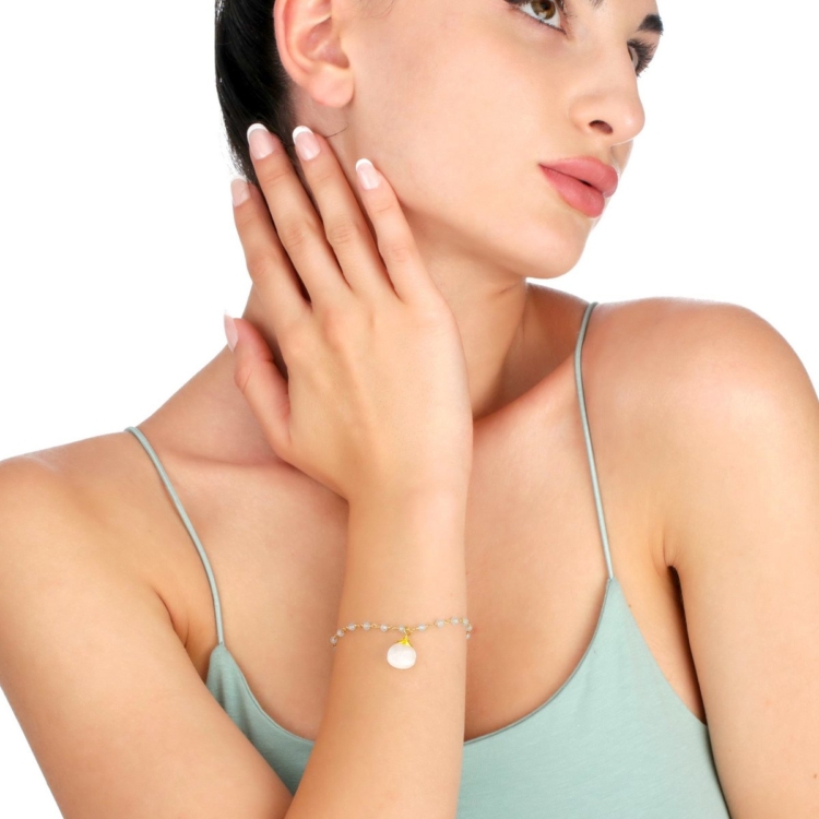 Moonstone & Aquamarine Gemstone Teardrop Bracelet Gold - Image 7