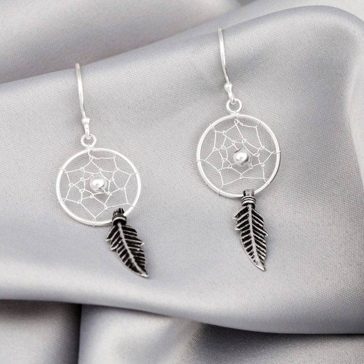 Dream Catcher Earrings - 925 Sterling Silver Tribal Boho Shaman Indian Jewelry - Image 4