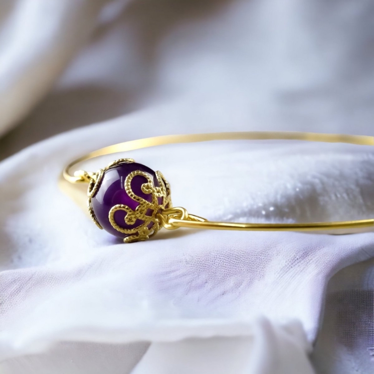 Amethyst Gold Bracelet - Gold Plated Minimalist Gemstone Aura Jewelry