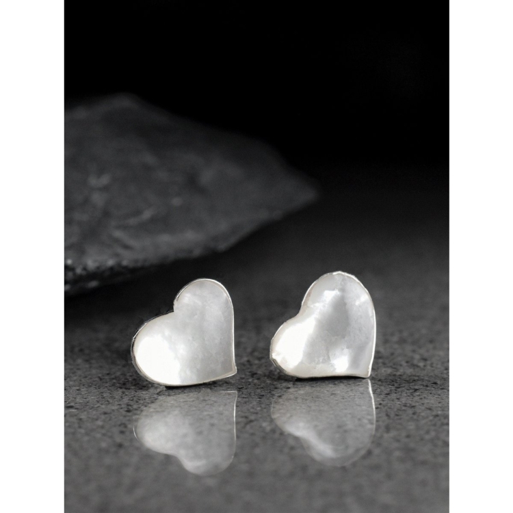 Mother of Pearl Heart Stud Earrings - Image 8