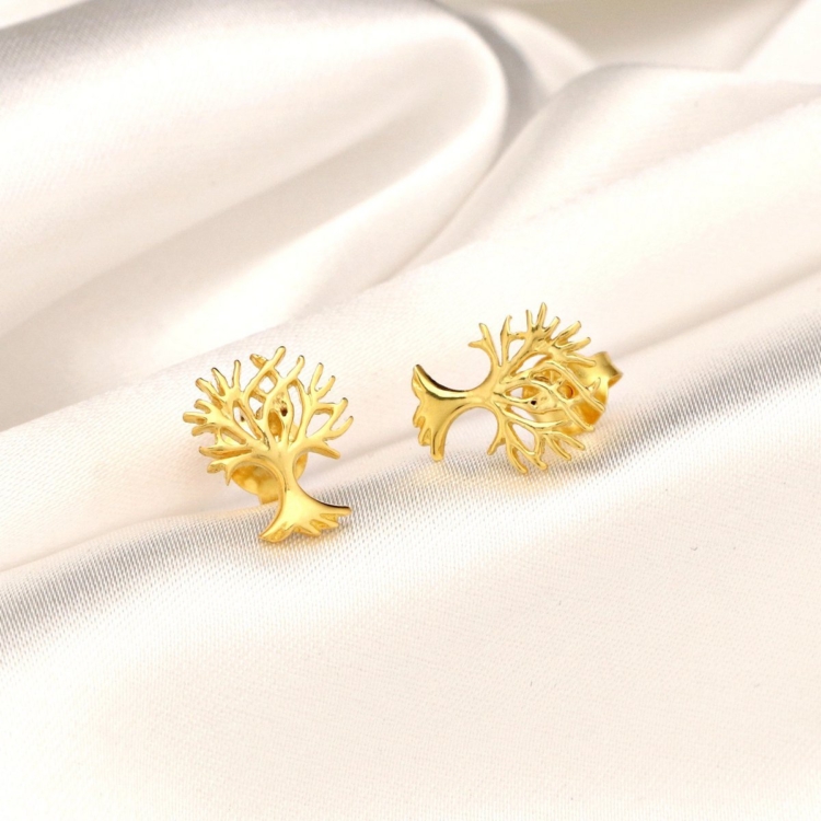 Tree of Life Mini Stud Earrings - 925 Sterling Gold Plated - Image 3