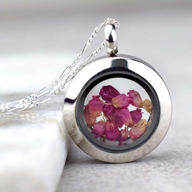 Heather Flower Mini Locket - 925 Sterling Silver Chain