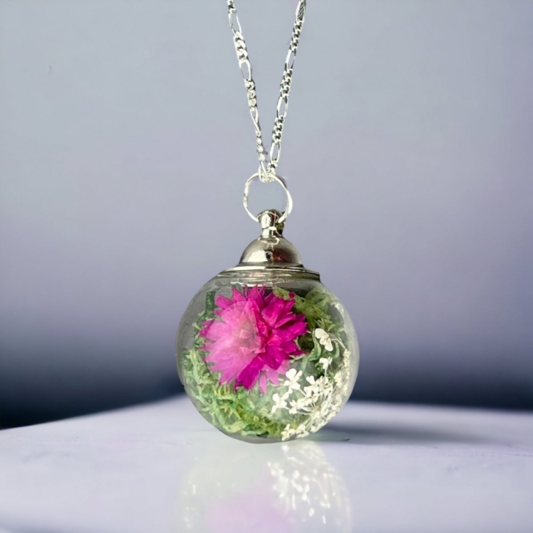 Bouquet Pendant - 925 Real Floral Sterling Silver Necklace Chrysanthemum - Image 10