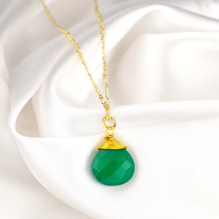 925 sterling silver gold-plated necklace "Green Onyx"