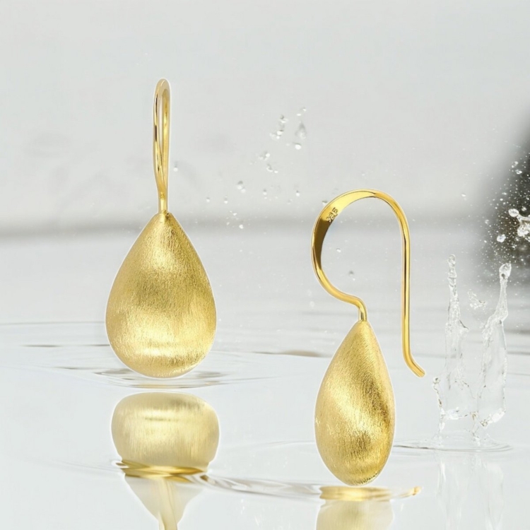 925 Sterling Silver Drop Earrings – Matt 18K Gold Plated - Image 2