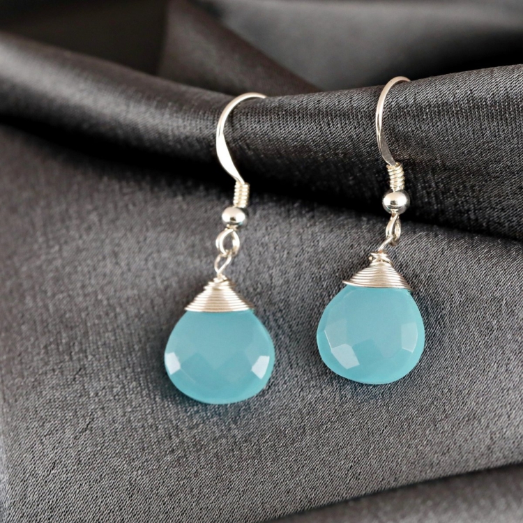 Chalcedony Drop Silver Earrings