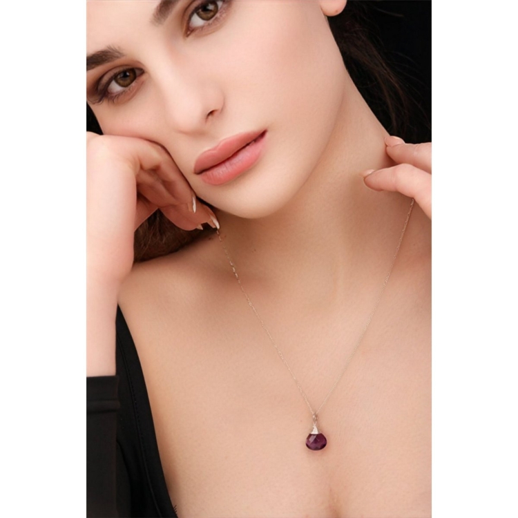 Amethyst Teardrop Pendant Necklace - 925 Sterling Silver - Image 3