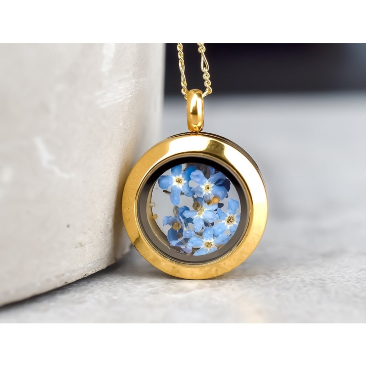 Forget-me-not medallion - glass pendant real flowers - Image 5