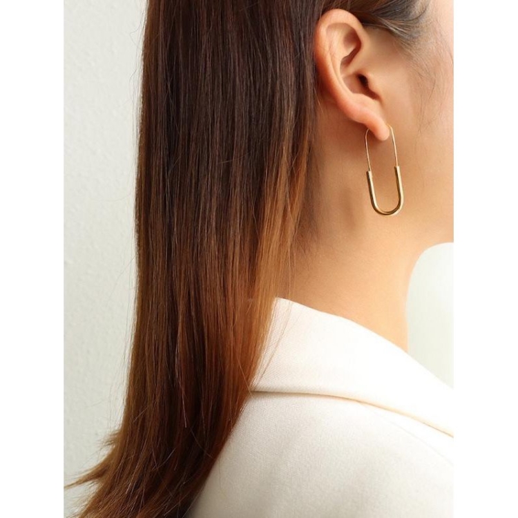 Minimal Design Paper Clip Hoop Earrings - Image 2